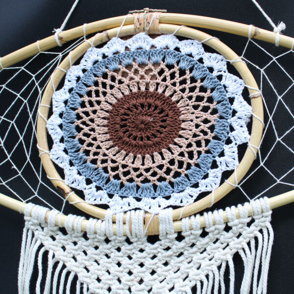 Protection Dream Cather - Lrg Macramé Oeil Blanc/ Gey/Marron- Vendu par 1 – Image 2