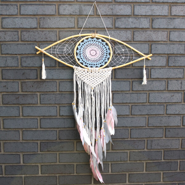 Protection Dream Cather - Lrg Macrame Eye Bleu/Blanc/Rose- Vendu par 1