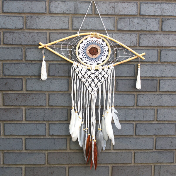 Protection Dream Cather - Med Macrame Eye Blanc/ Gey/Marron- Vendu par 1