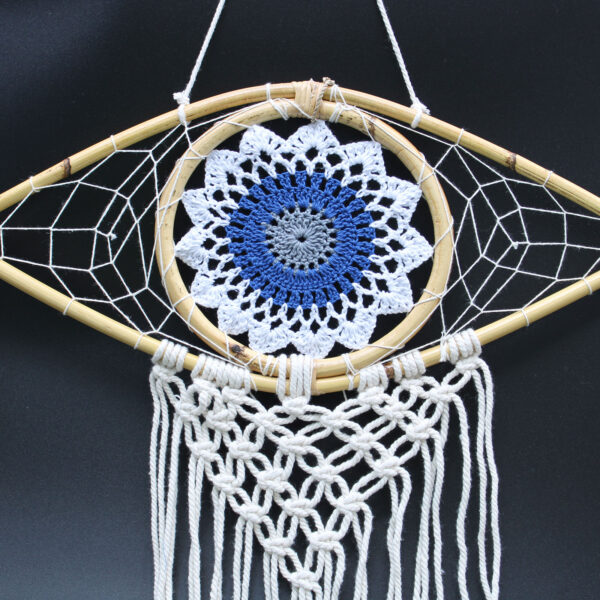 Protection Dream Cather - Med Macrame Eye Blanc/ Bleu/Gris- Vendu par 1 – Image 2