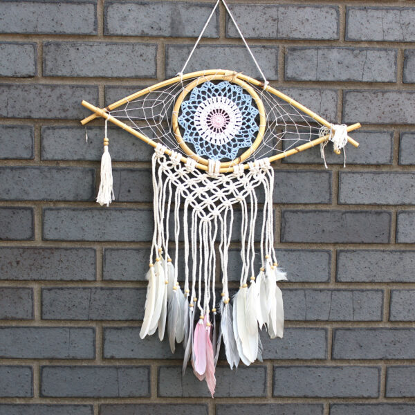 Protection Dream Cather - Med Macrame Eye Bleu/Blanc/Rose- Vendu par 1