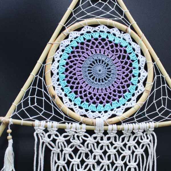 Protection Dream Cather - Lrg Pyramide Macramé Blanc/Turquoise- Vendu par 1 – Image 2