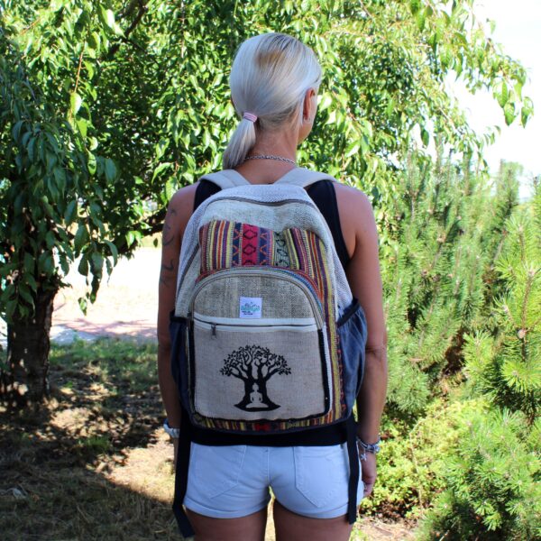 Grand sac à dos en chanvre - Bohdi Tree Design- Vendu par 1 – Image 2