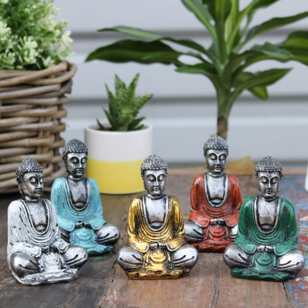 Mini Bouddha argenté (couleurs assorties)- Vendu par 6 – Image 2