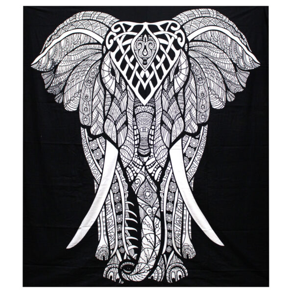 Couvre-lit double en coton + tenture murale B&W - Éléphant- Vendu par 1