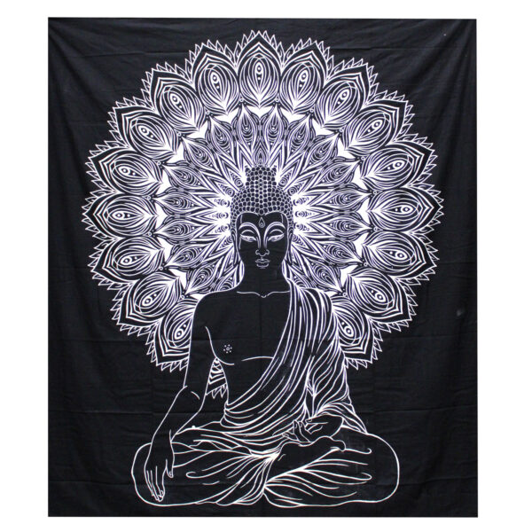 Couvre-lit Double Coton + Tenture Murale N&B - Bouddha- Vendu par 1