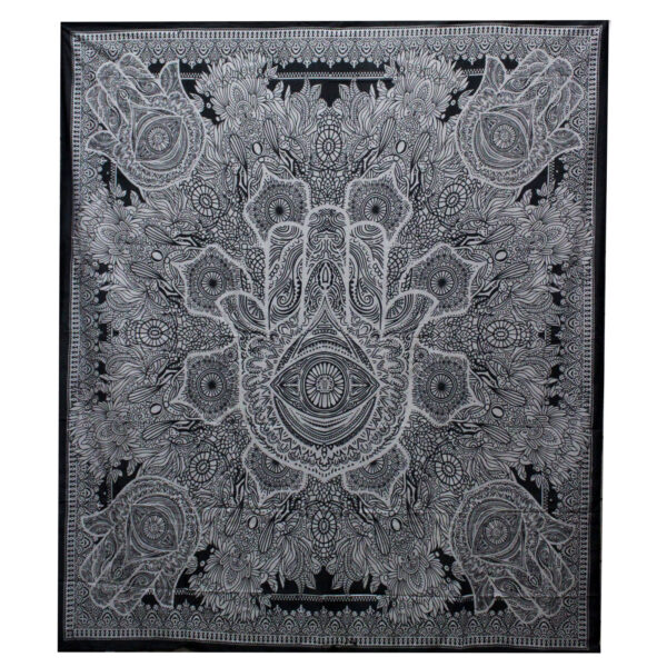 Couvre-lit Double Coton + Tenture Murale B&W - Hamsa- Vendu par 1