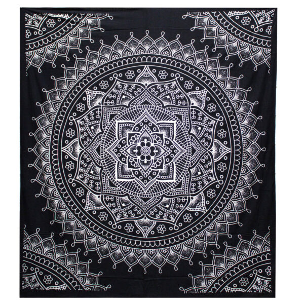 Couvre-lit double en coton + tenture murale B&W - Fleur de Lotus- Vendu par 1