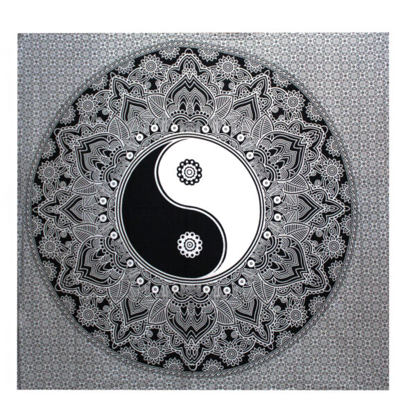 Couvre-lit Double Coton + Tenture Murale N&B - Ying yang- Vendu par 1