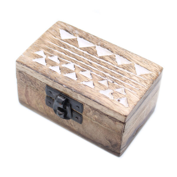Boîte en bois lavé blanc - Boîte à pilules 3x1.5 Design aztèque- Vendu par 1