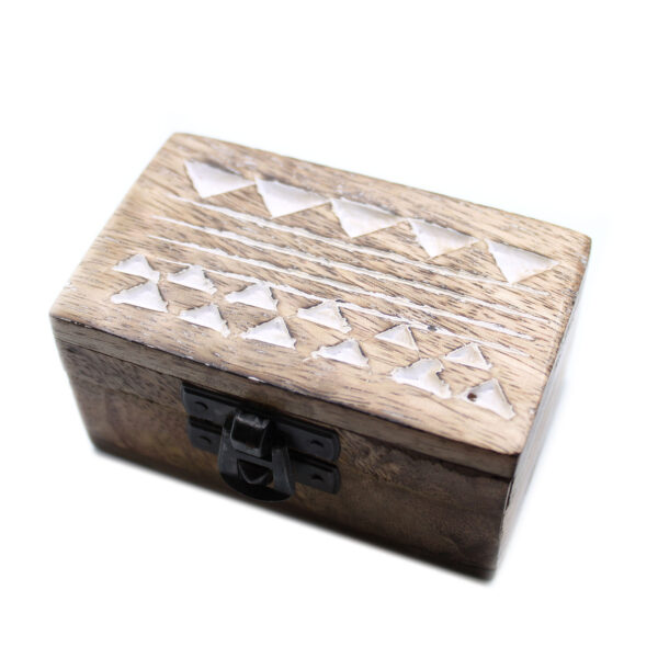 Boîte en bois lavé blanc - Boîte à pilules 3x1.5 Design aztèque- Vendu par 1 – Image 2