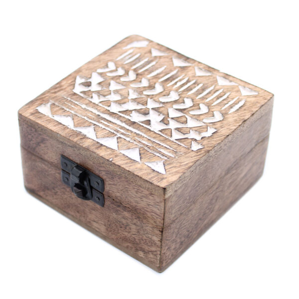 Boîte en bois lavé blanc - Design aztèque 4x4- Vendu par 1