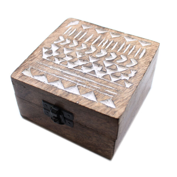 Boîte en bois lavé blanc - Design aztèque 4x4- Vendu par 1 – Image 3