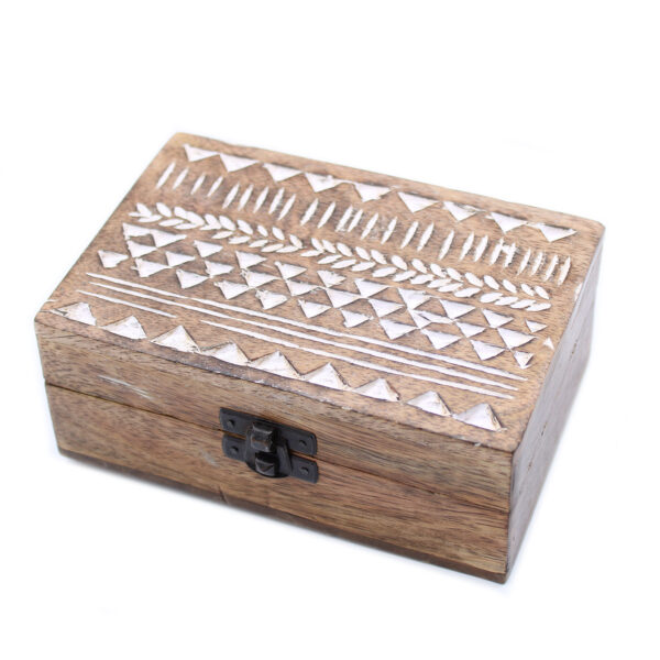 Boîte en bois lavé blanc - Design aztèque 6x4- Vendu par 1