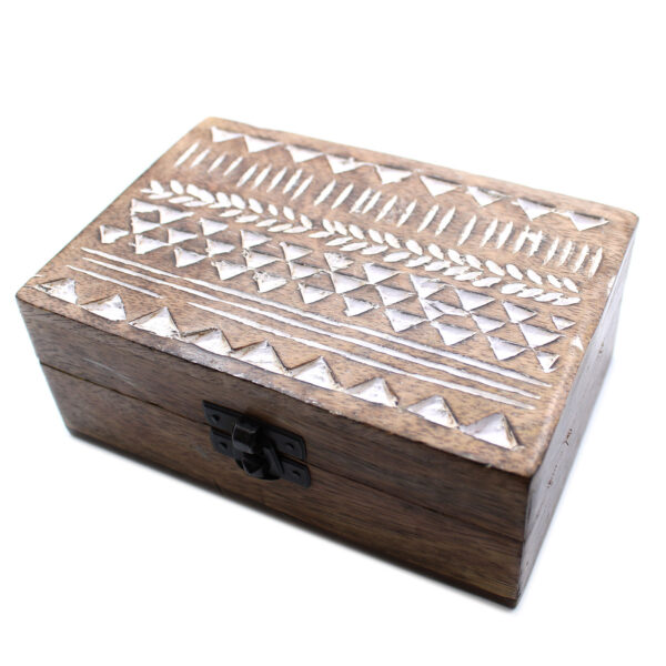 Boîte en bois lavé blanc - Design aztèque 6x4- Vendu par 1 – Image 4