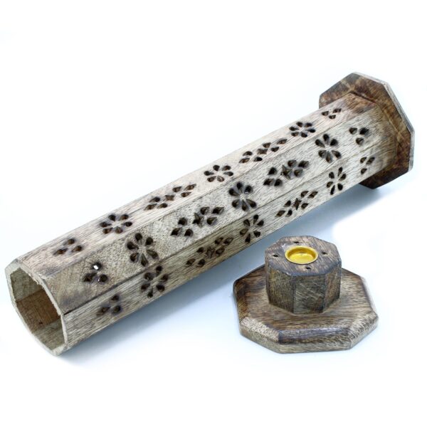 Boîte à Fumée Tour d'Encens Hexagonale - Bois de Manguier- Vendu par 1