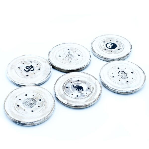 Porte-encens lavé blanc - Cône et disque d'encens- Vendu par 1 – Image 2
