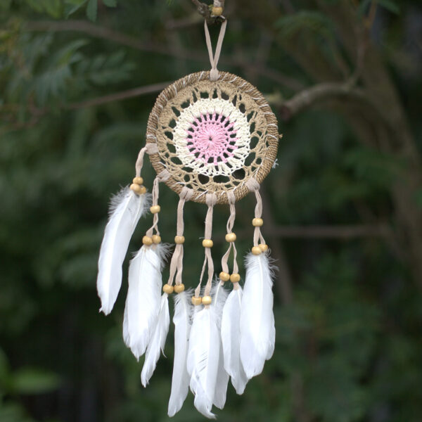 Attrape-rêves en macramé rose pastel 12cm (couleurs assorties)- Vendu par 6 – Image 2