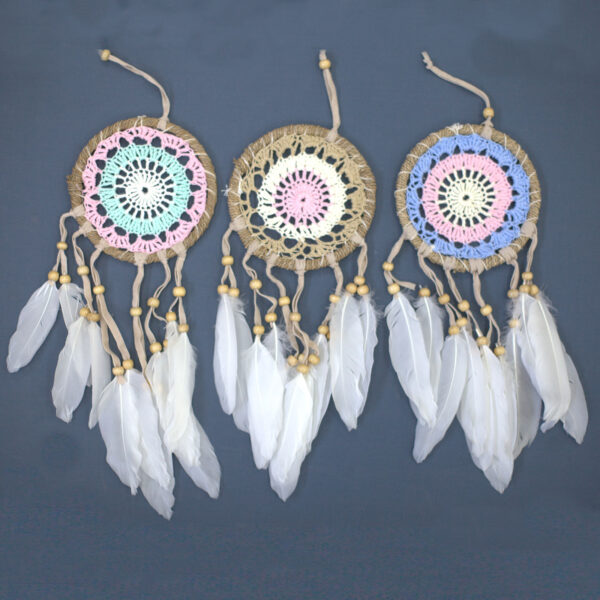 Attrape-rêves en macramé rose pastel 12cm (couleurs assorties)- Vendu par 6