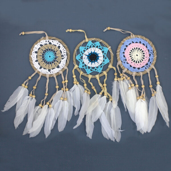Attrape-rêves en macramé bleu pastel 12cm (couleurs assorties)- Vendu par 6
