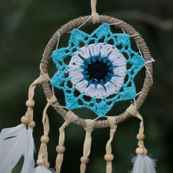 Attrape-rêves en macramé bleu pastel 12cm (couleurs assorties)- Vendu par 1