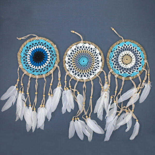 Attrape-rêves en macramé bleu pastel 16cm (couleurs assorties)- Vendu par 6
