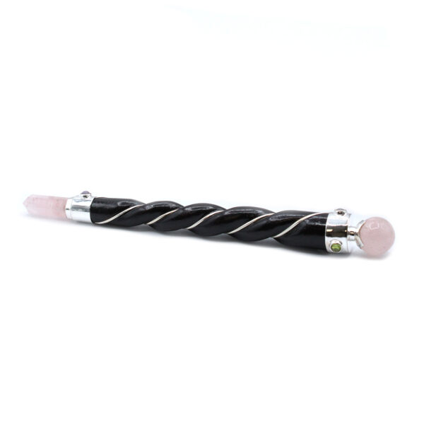Baguette de guérison torsadée - Sphère de quartz rose argentée- Vendu par 1