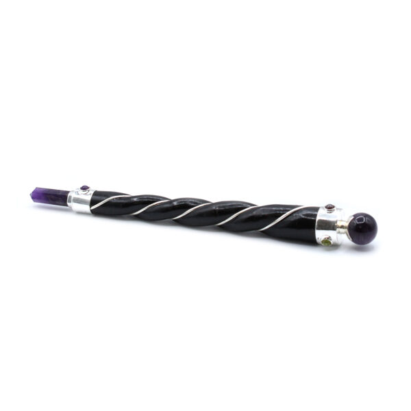 Baguette de guérison torsadée - Sphère d'améthyste argentée- Vendu par 1
