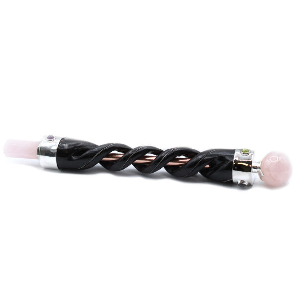 Baguette de guérison sculptée en spirale - Pipe en cuivre Quartz rose- Vendu par 1