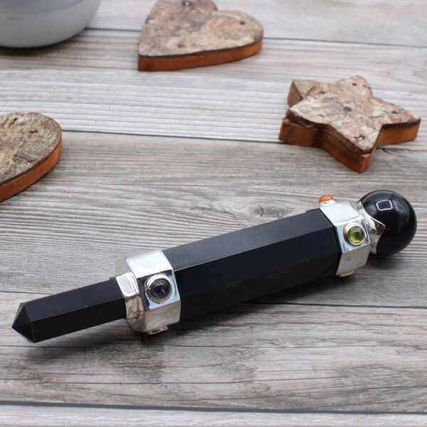 Baguette de Guérison en Cristal Hexagonal - 12 cm - Agate Noire- Vendu par 1 – Image 4