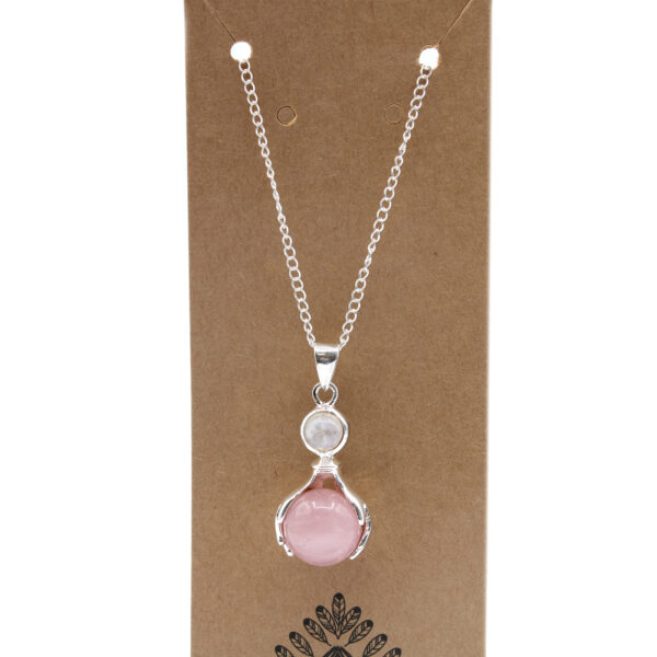 Pendentif Mains de Guérison en Pierres Précieuses - Quartz Rose- Vendu par 1 – Image 2