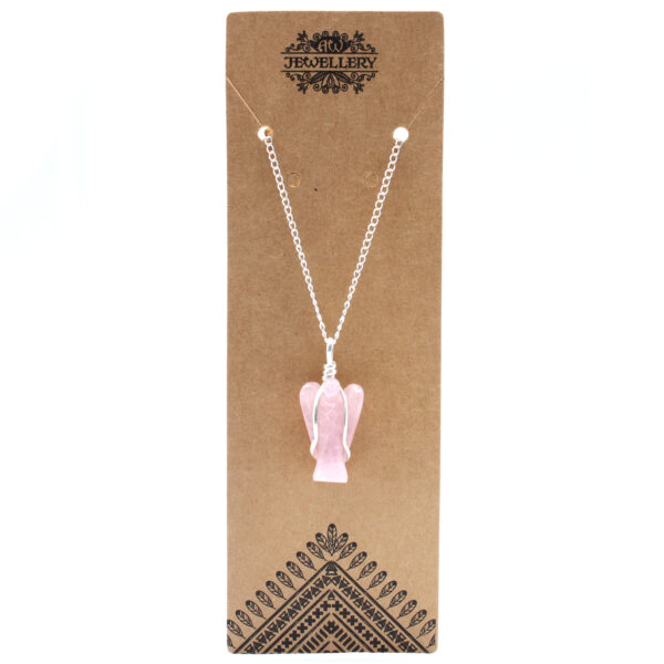 Pendentif Ange Gardien en Pierre Précieuse - Quartz Rose- Vendu par 1