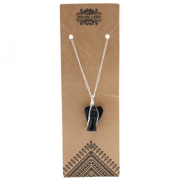 Pendentif Ange Gardien Pierre Précieuse - Agate Noire- Vendu par 1