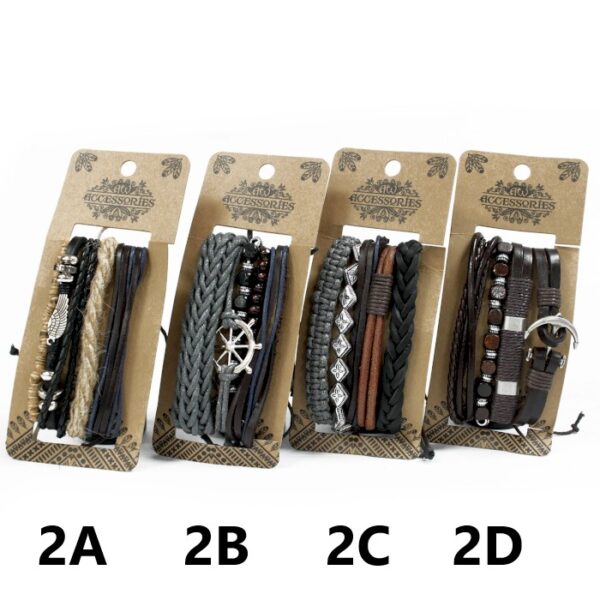 Ensembles de bracelets pour hommes - Métal et cuir (asst)- Vendu par 1