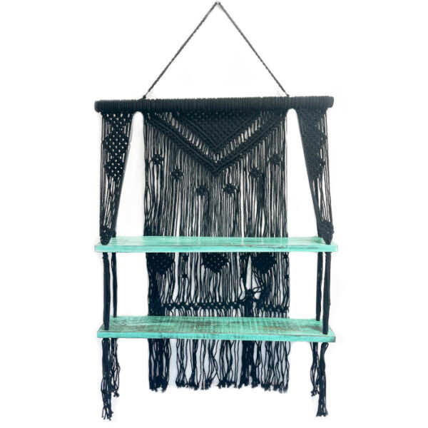 Etagères Suspendues en Macramé Noir - Turquoise- Vendu par 1
