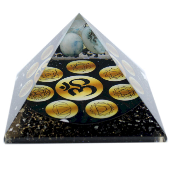 Pyramide d'orgonite - Chakra Om de minuit - 90 mm- Vendu par 1