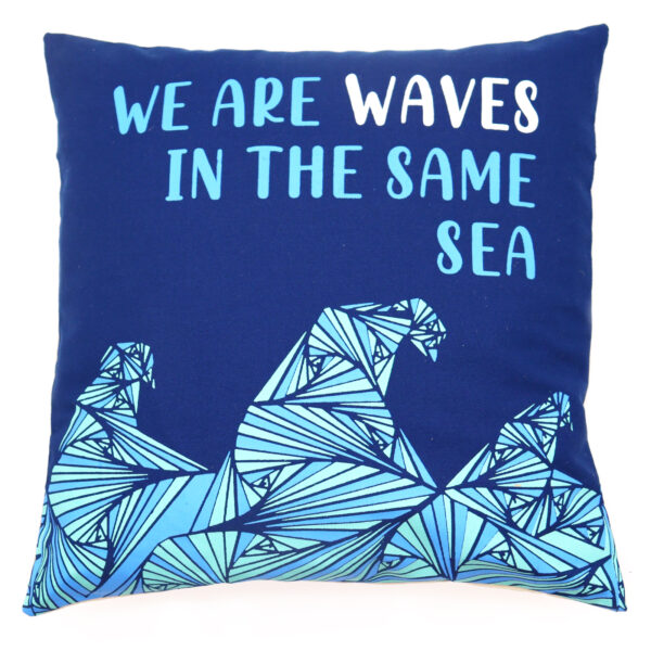 Housse de Coussin en Coton Imprimé - We are Waves - Bleu- Vendu par 1