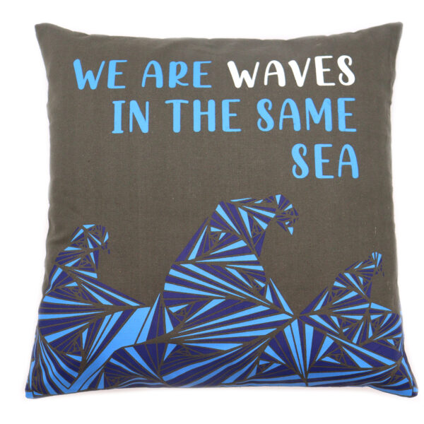 Housse de Coussin en Coton Imprimé - We are Waves - Gris- Vendu par 1