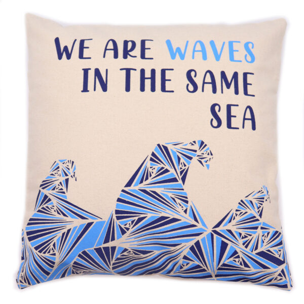 Housse de Coussin en Coton Imprimé - We are Waves - Naturel- Vendu par 1