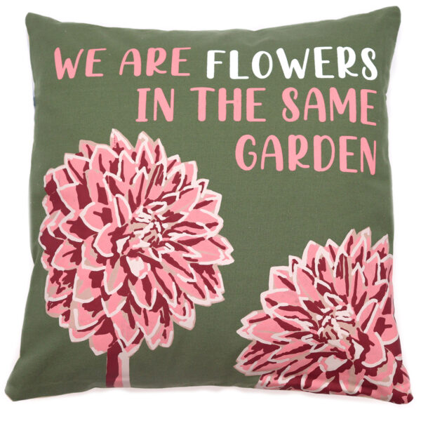 Housse de Coussin en Coton Imprimé - We are Flowers - Olive- Vendu par 1
