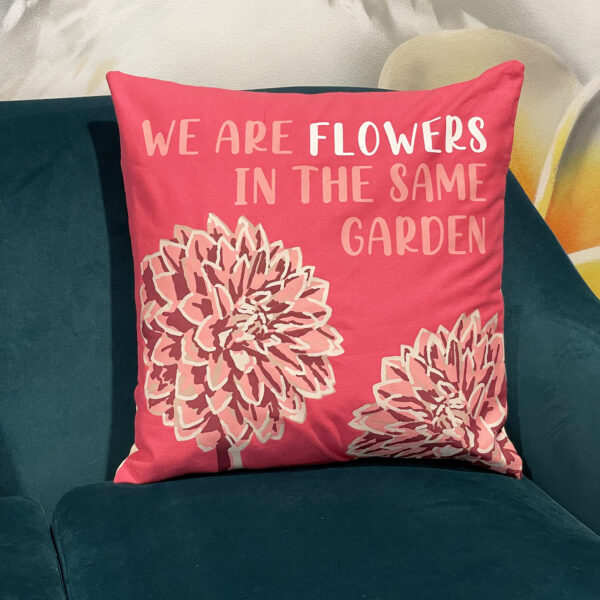 Housse de Coussin en Coton Imprimé - We are Flowers - Rose- Vendu par 1 – Image 3