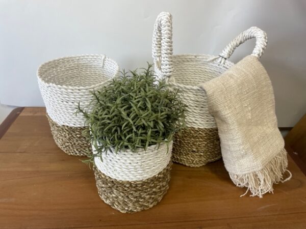 Ensemble de paniers en jonc de mer - Gris / Naturel / Blanc- Vendu par 1 – Image 2
