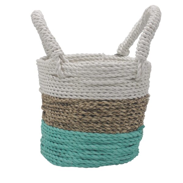 Ensemble de paniers en jonc de mer - Vert / Naturel / Blanc- Vendu par 1
