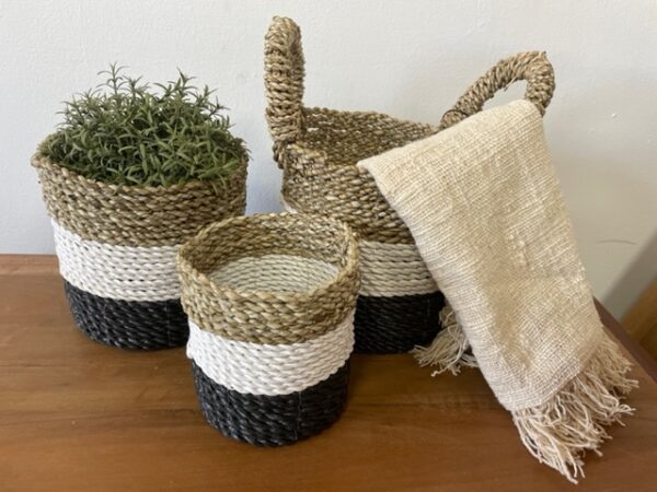 Ensemble de paniers en jonc de mer - Gris foncé / Blanc / Naturel- Vendu par 1 – Image 2