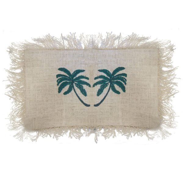 1x Coussin en Lin 30x50cm Palmier avec Frange- Vendu par 1
