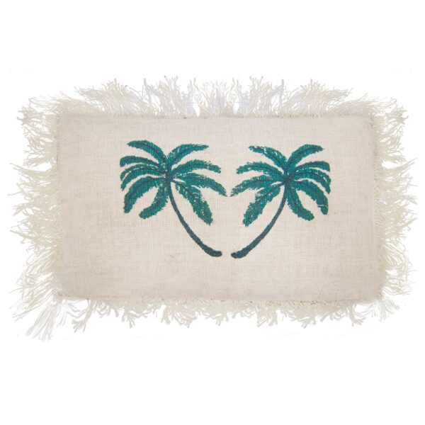 1x Coussin en Lin 30x50cm Palmier avec Frange- Vendu par 1 – Image 2