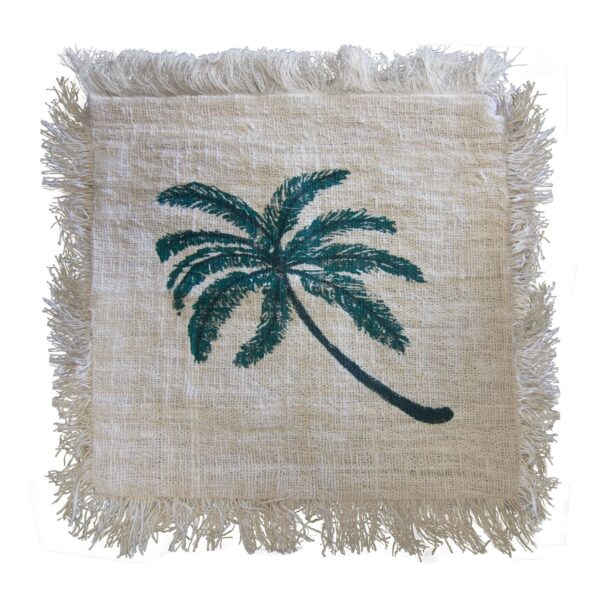 1x Coussin en Lin 45 x 45 Palmier avec Frange- Vendu par 1 – Image 2