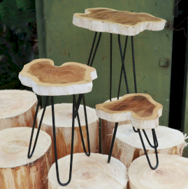 Ensemble de 3 supports pour plantes en bois Gamell - Blanchiment de chaux- Vendu par 1