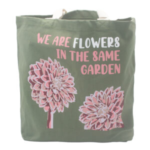 Sac en coton imprimé - We are Flowers - Olive- Vendu par 1
