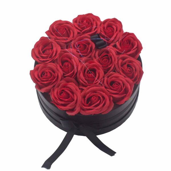 Bouquet cadeau de fleurs de savon - 14 roses rouges - Rond- Vendu par 1